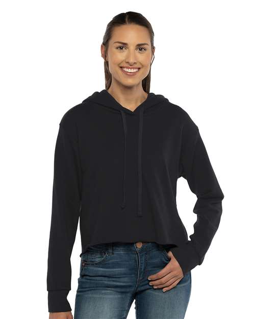 9384 Women's Laguna Sueded Raw Edge Crop Hoodie Sweatshirt