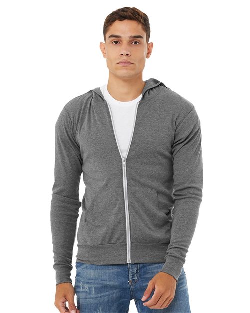 3939 Unisex Triblend Lightweight Full-Zip Hooded Long Sleeve Tee