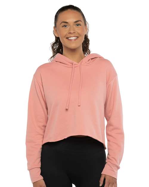 9384 Women's Laguna Sueded Raw Edge Crop Hoodie Sweatshirt
