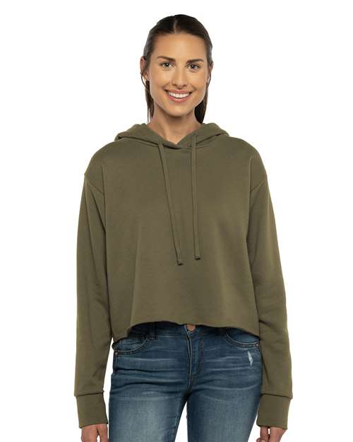 9384 Women's Laguna Sueded Raw Edge Crop Hoodie Sweatshirt