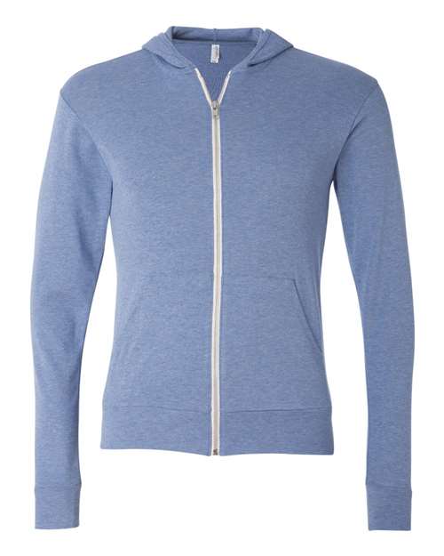 3939 Unisex Triblend Lightweight Full-Zip Hooded Long Sleeve Tee