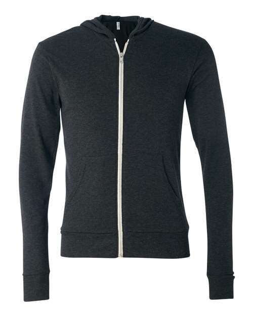 3939 Unisex Triblend Lightweight Full-Zip Hooded Long Sleeve Tee
