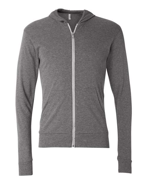 3939 Unisex Triblend Lightweight Full-Zip Hooded Long Sleeve Tee
