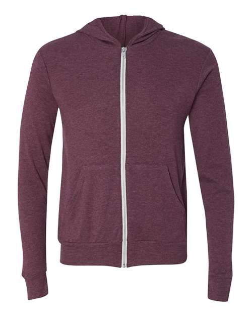 3939 Unisex Triblend Lightweight Full-Zip Hooded Long Sleeve Tee