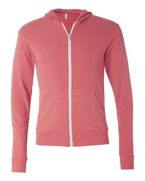 3939 Unisex Triblend Lightweight Full-Zip Hooded Long Sleeve Tee