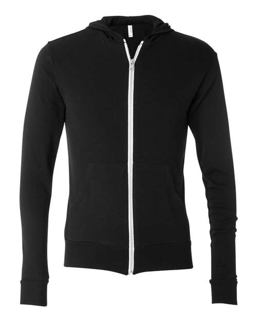 3939 Unisex Triblend Lightweight Full-Zip Hooded Long Sleeve Tee