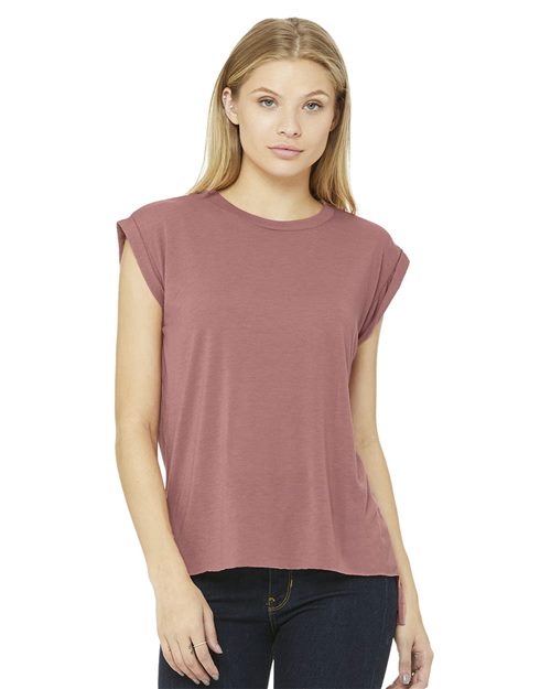 8804 Women’s Flowy Rolled Cuffs Muscle Tee