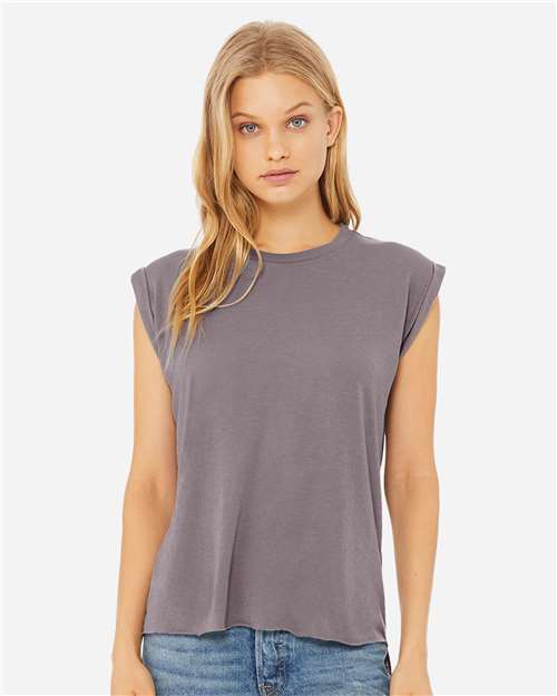 8804 Women’s Flowy Rolled Cuffs Muscle Tee