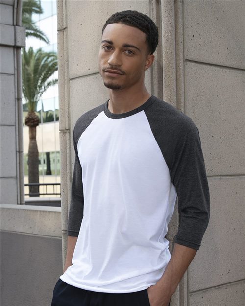 BB453US Unisex USA-Made 50/50 Poly/Cotton Raglan Three-Quarter Sleeve Tee